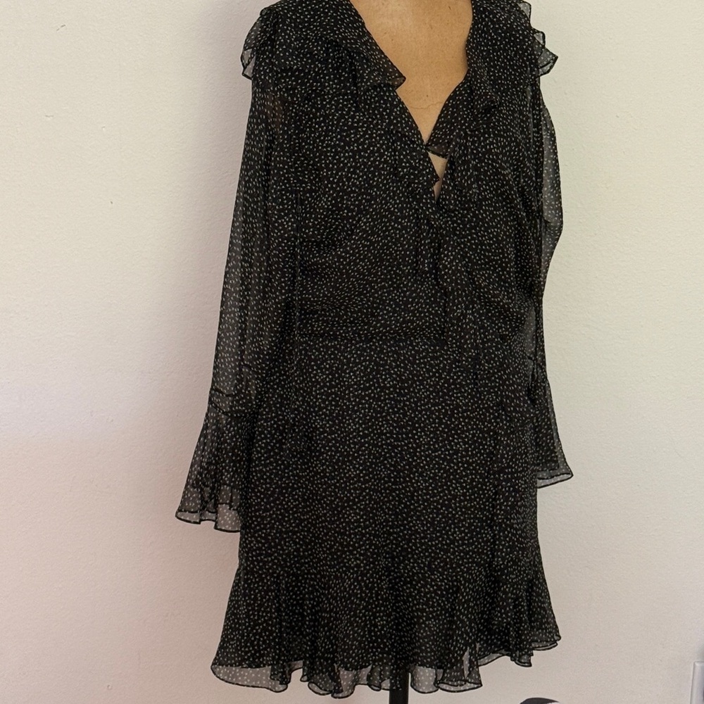 3.1 Phillip Lim sz 10 Black Cream 100% silk Patterned Dress 35” length ruffles